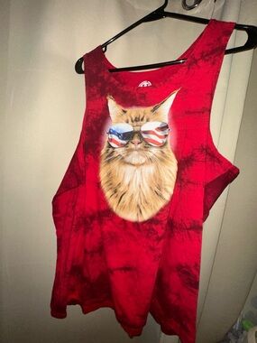 American Flag Men’s red Cat Tank top red white and blue aviators size XL